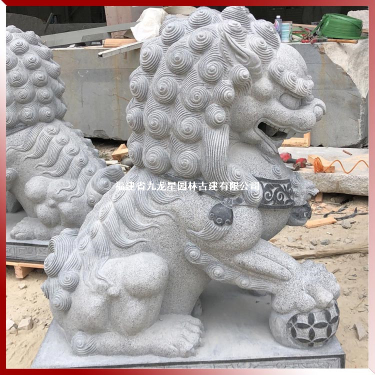 祠堂門口石獅子圖片